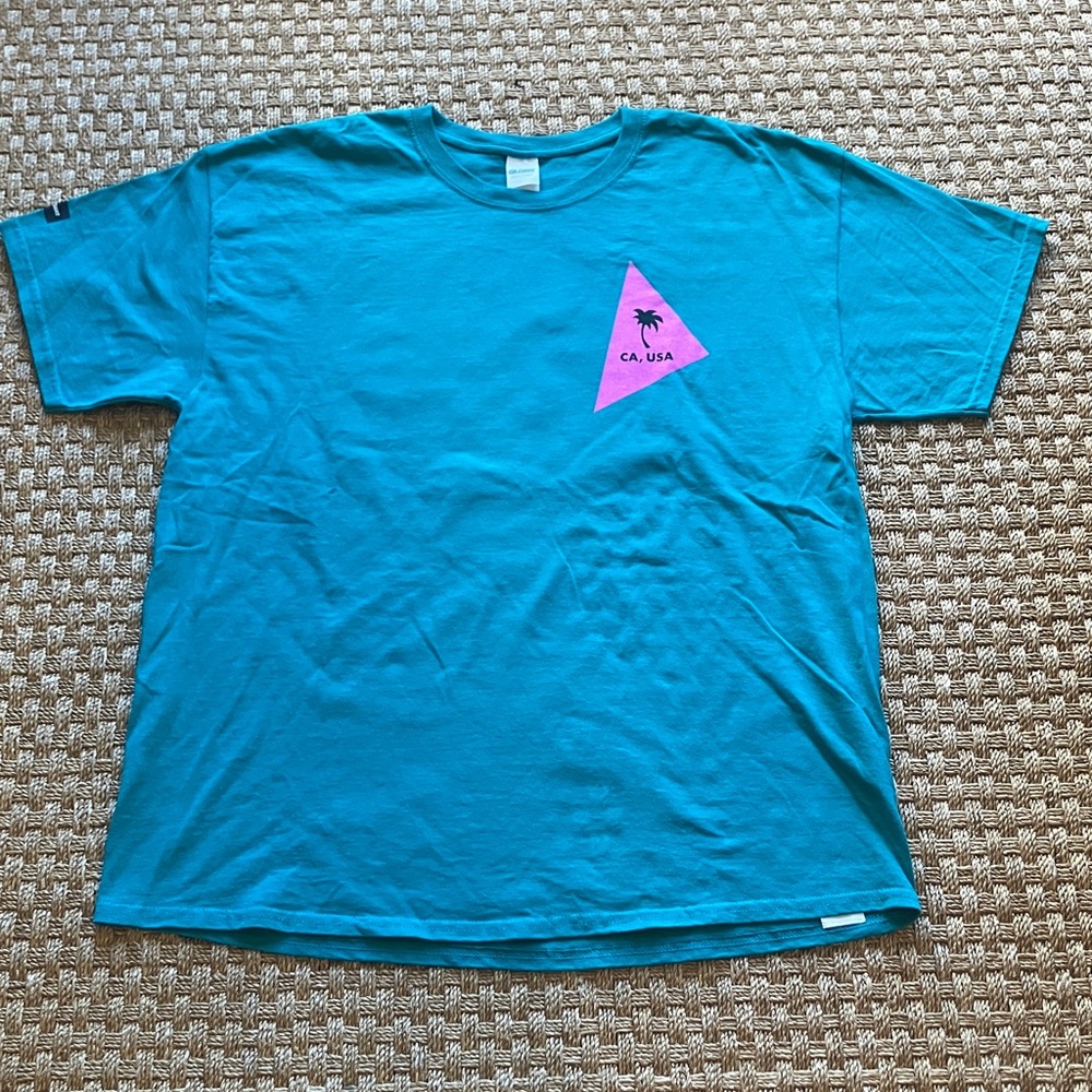 Gildan Teal T-Shirt with Pink Triangle Graphic